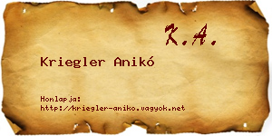 Kriegler Anikó névjegykártya